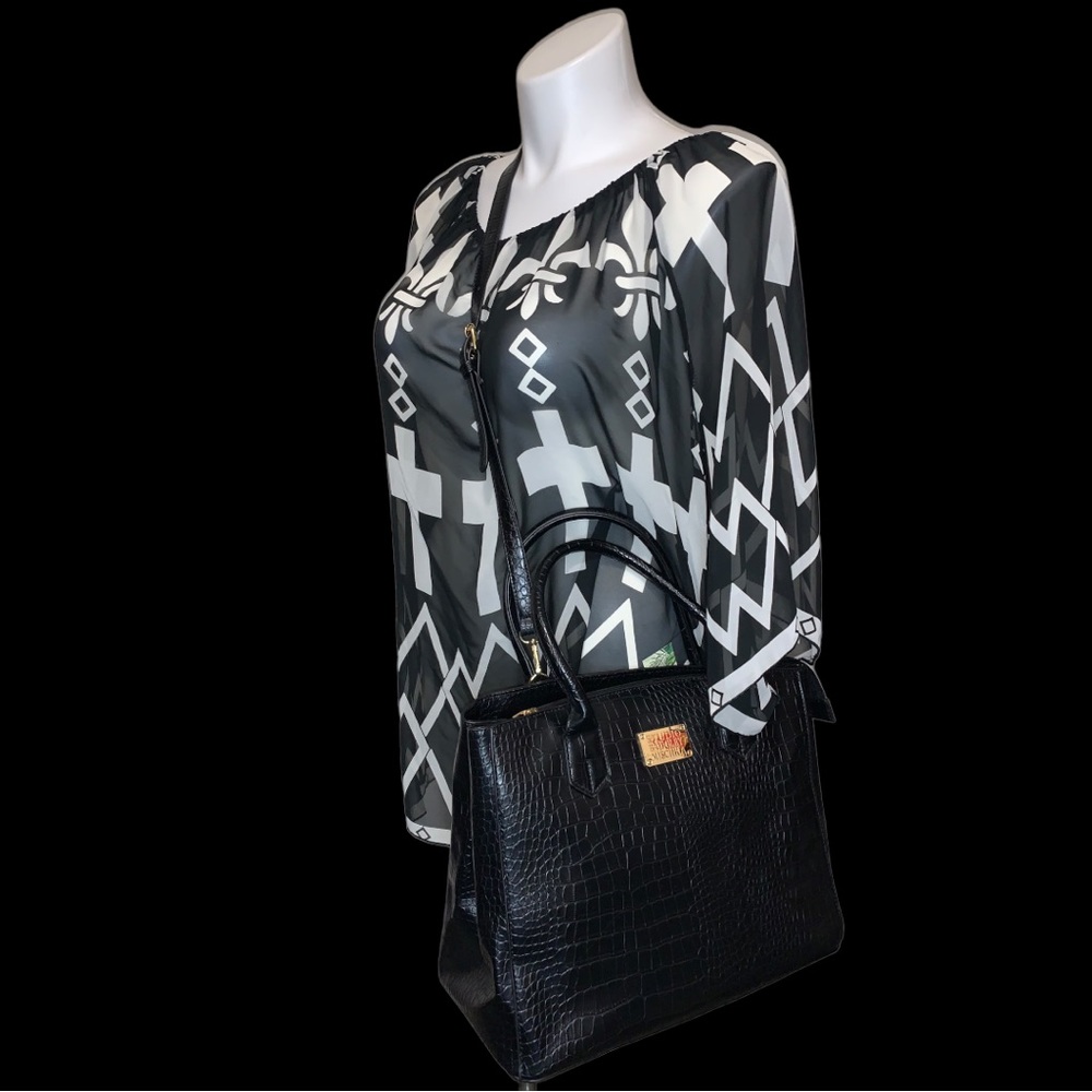 Studio Badgley Mischka Black Travel Size Croc Crossbody / Tote Bag